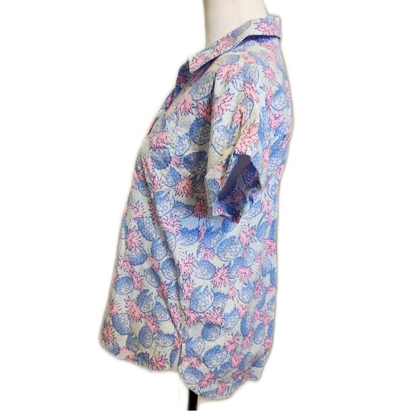 Vineyard Vines Pineapple Printed Blouse, Button Front Rolled Sleeves, 6 - Picture 4 of 11
